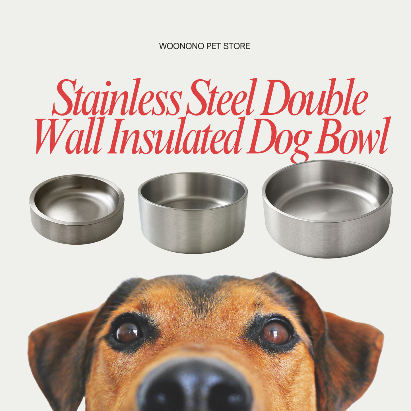 Stainless Steel Double Wall Insulated Dog Bowl ,18OZ/32OZ/42OZ,Stainless steel original color