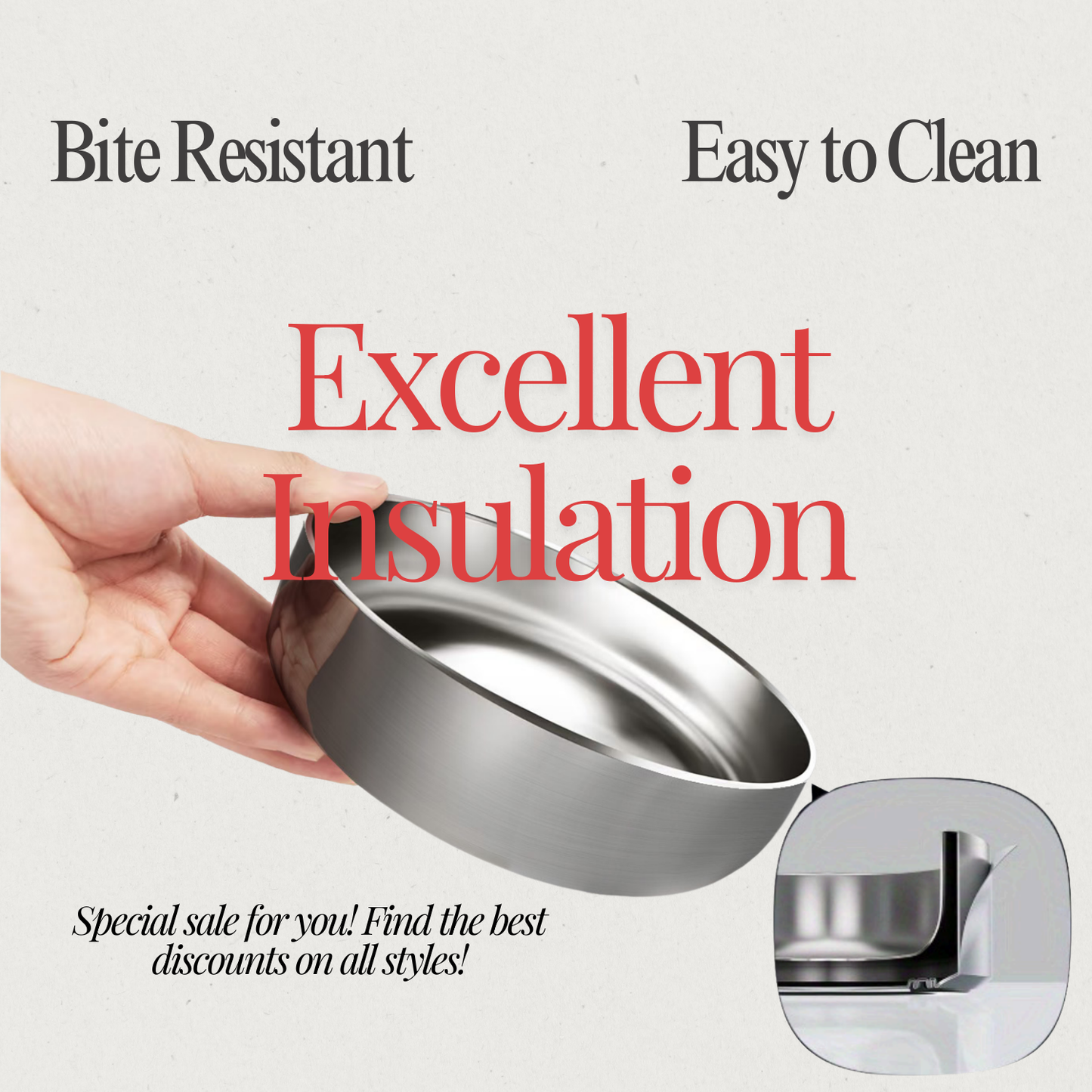 Stainless Steel Double Wall Insulated Dog Bowl ,18OZ/32OZ/42OZ,Stainless steel original color